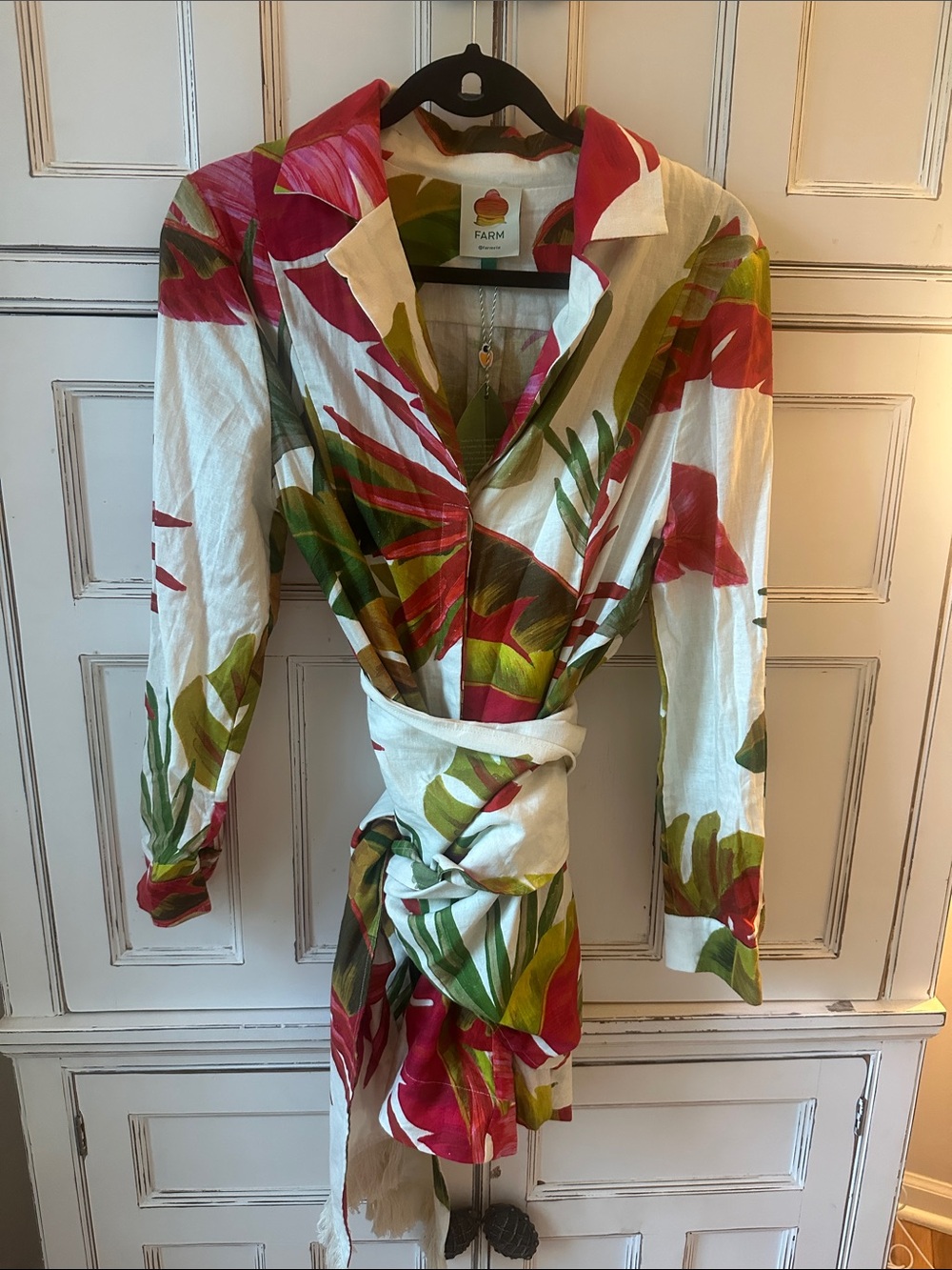 FARM Rio Spring forest mini dress- Wrap Dress with Red & Green Tropical Print
